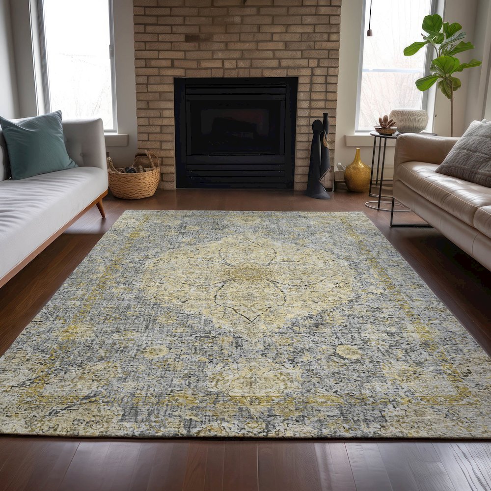 Machine Washable Indoor/Outdoor Chantille ACN2136 Pewter 3' x 5' Rug. Picture 6