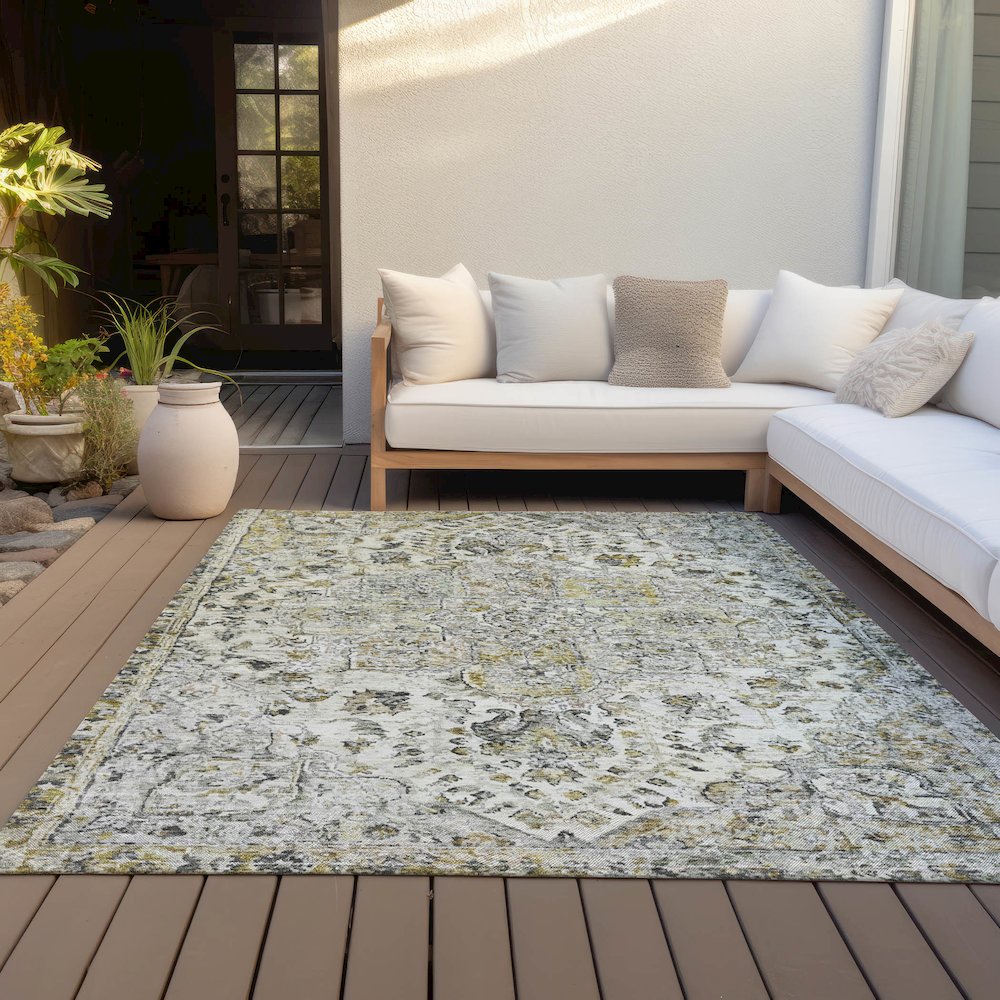 Machine Washable Indoor/Outdoor Chantille ACN2138 Beige 3' x 5' Rug. Picture 7