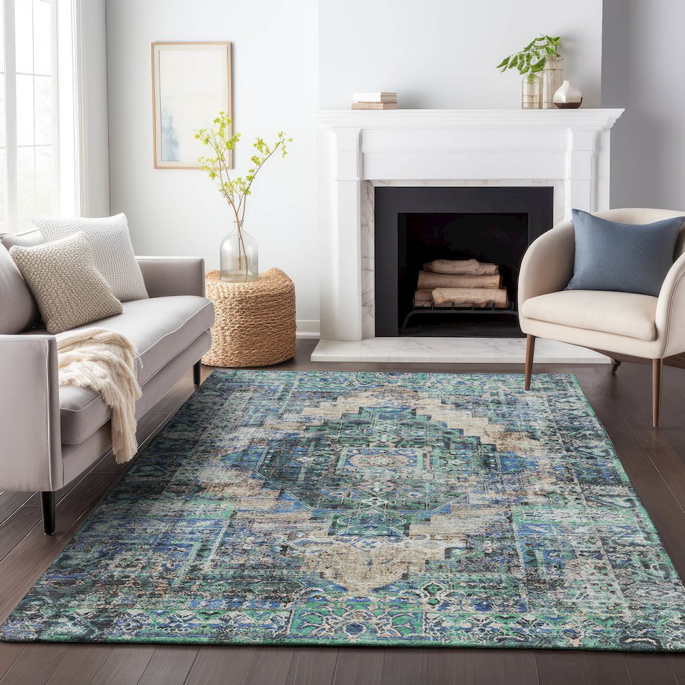 Machine Washable Indoor/Outdoor Chantille ACN2139 Green 3' x 5' Rug. Picture 6