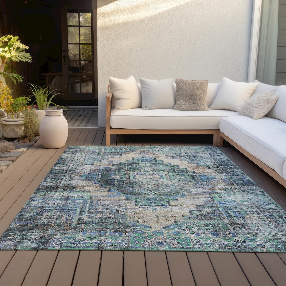 Machine Washable Indoor/Outdoor Chantille ACN2139 Green 3' x 5' Rug. Picture 7