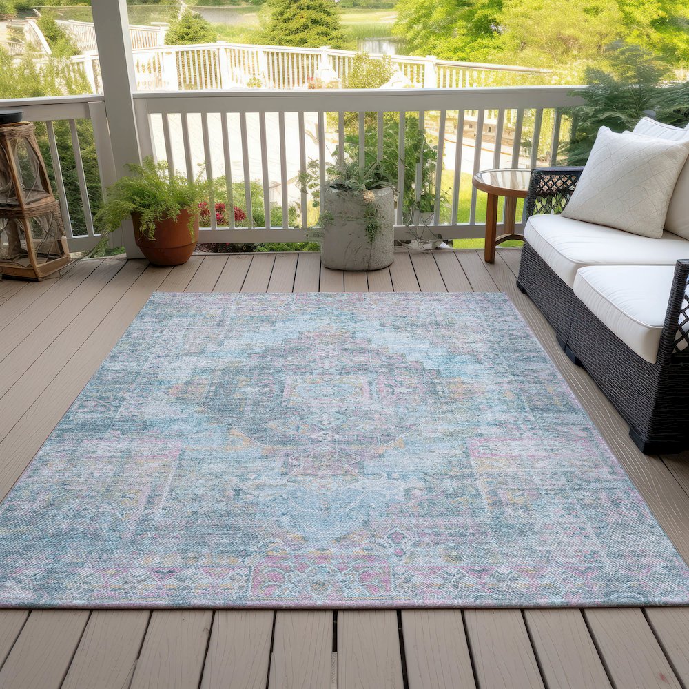 Machine Washable Indoor/Outdoor Chantille ACN2140 Blue 3' x 5' Rug. Picture 7