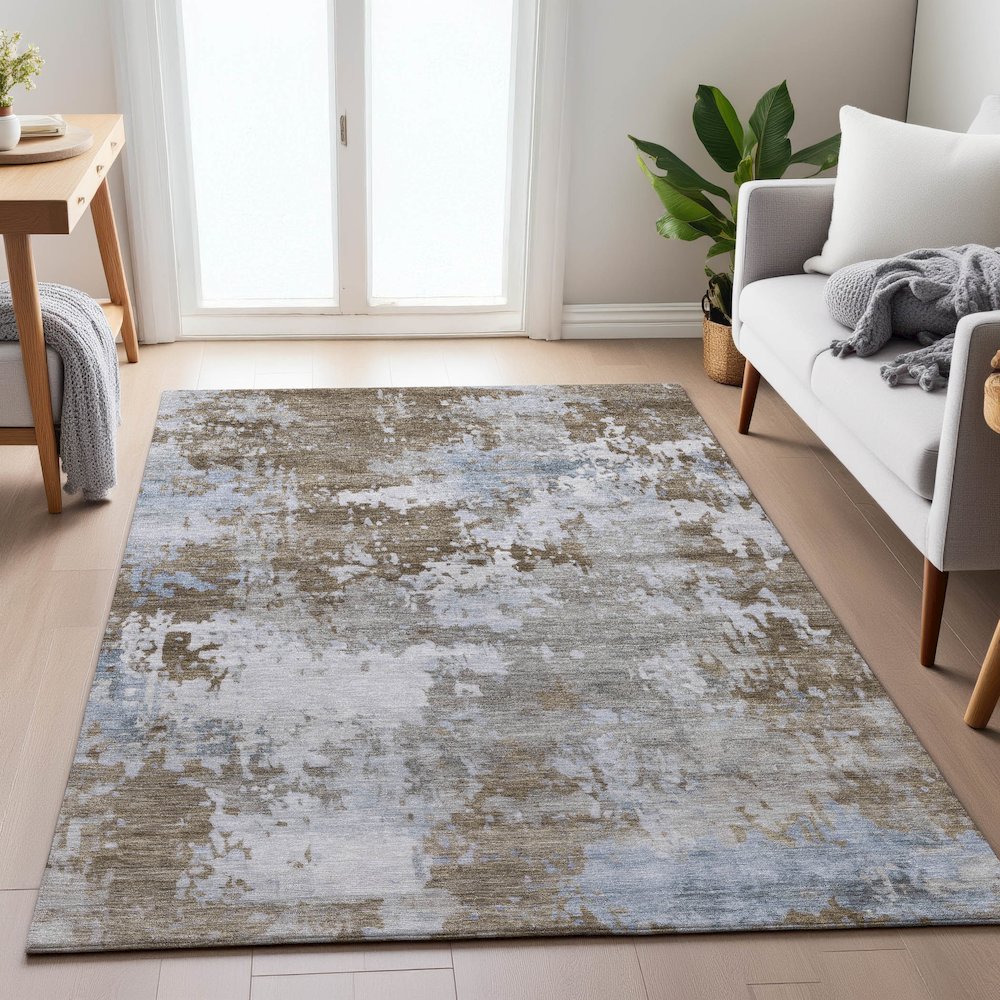 Machine Washable Indoor/Outdoor Chantille ACN2142 Chocolate 3' x 5' Rug. Picture 5