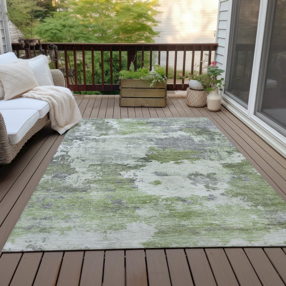 Machine Washable Indoor/Outdoor Chantille ACN2144 Olive 3' x 5' Rug. Picture 7