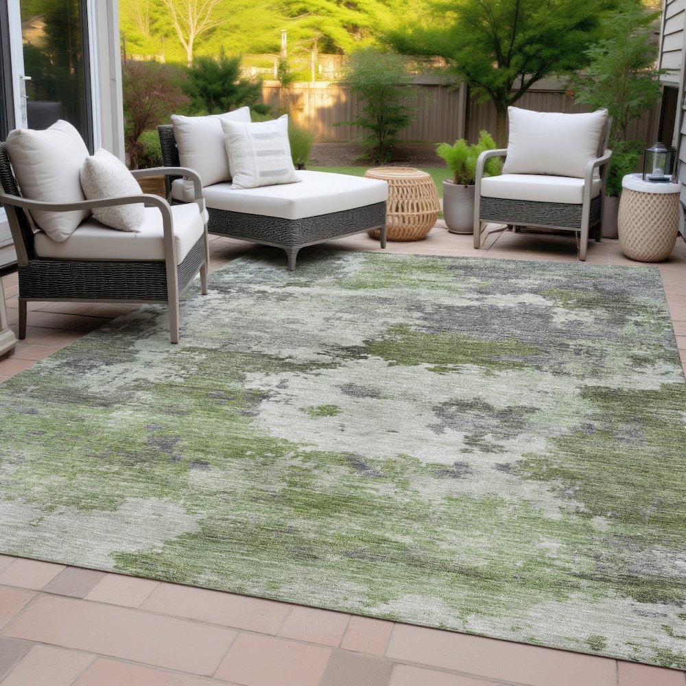 Machine Washable Indoor/Outdoor Chantille ACN2144 Olive 3' x 5' Rug. Picture 8