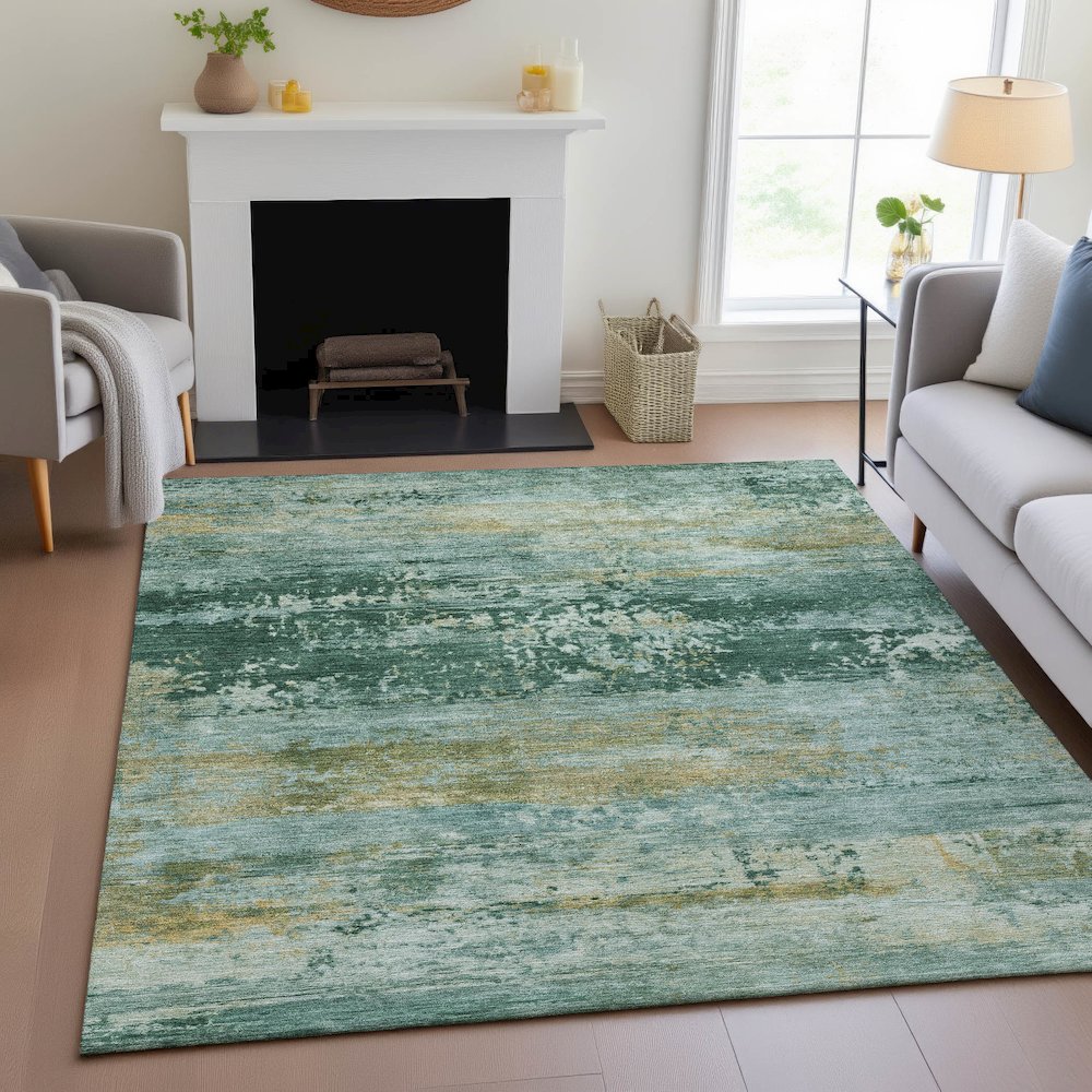 Machine Washable Indoor/Outdoor Chantille ACN2146 Green 3' x 5' Rug. Picture 5