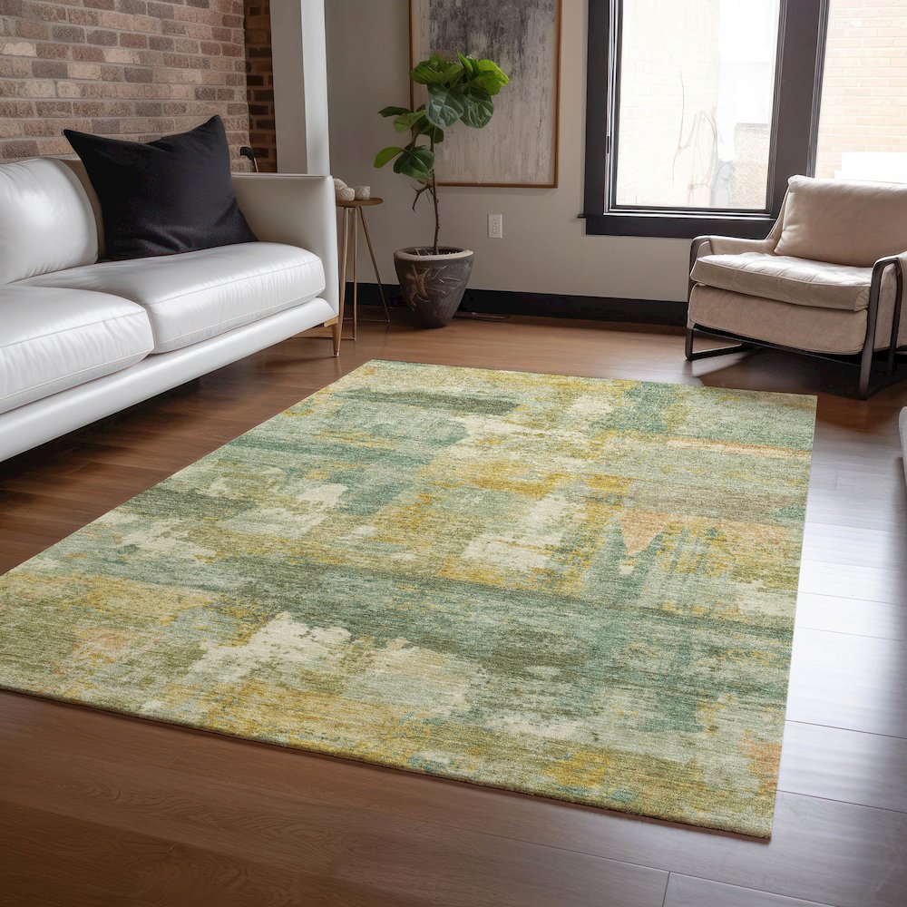 Machine Washable Indoor/Outdoor Chantille ACN2147 Green 3' x 5' Rug. Picture 5