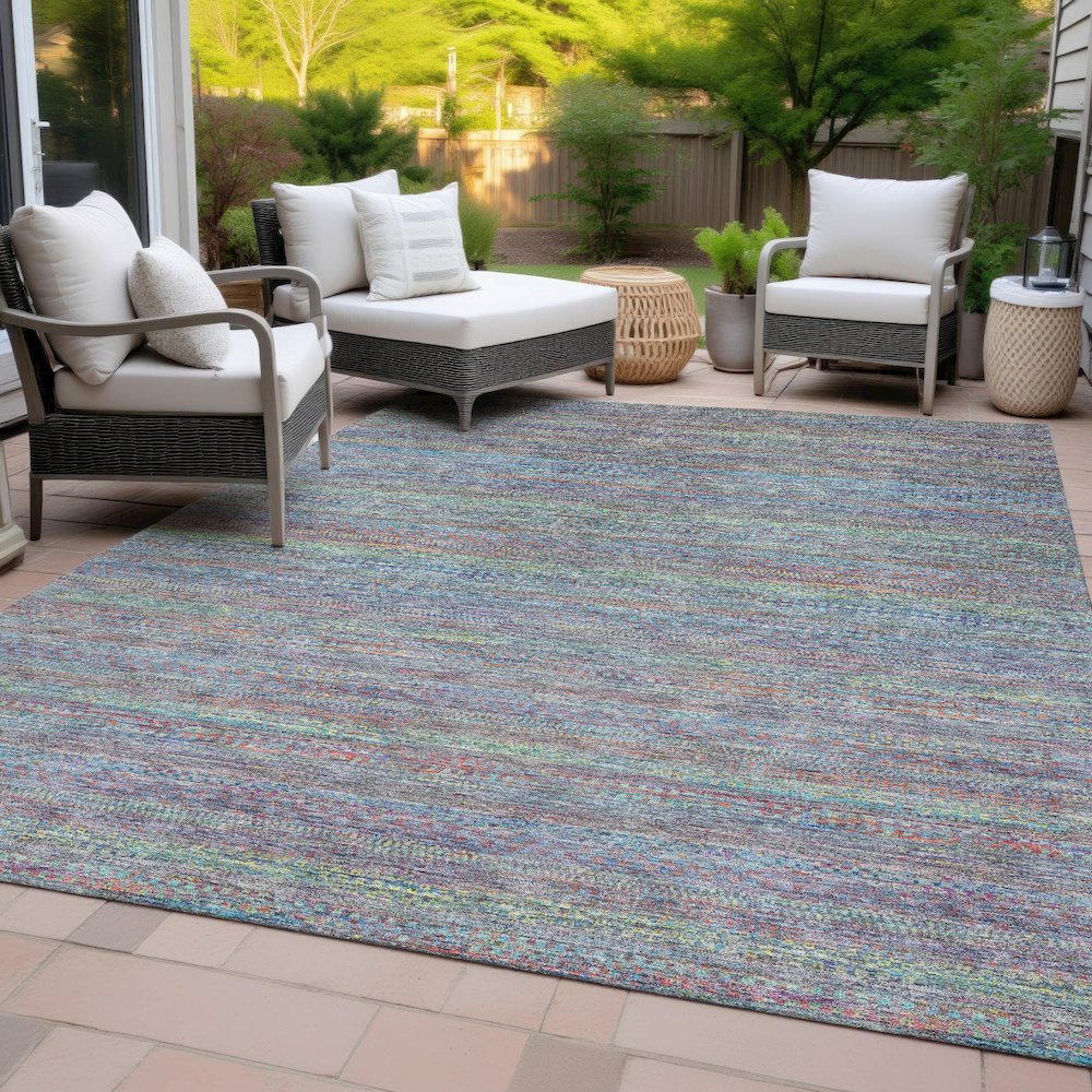 Machine Washable Indoor/Outdoor Chantille ACN2148 Blue 3' x 5' Rug. Picture 8