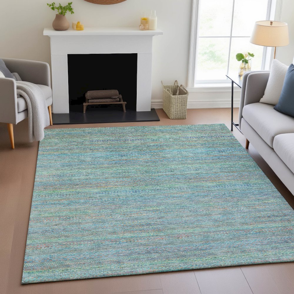 Machine Washable Indoor/Outdoor Chantille ACN2148 Teal 3' x 5' Rug. Picture 5