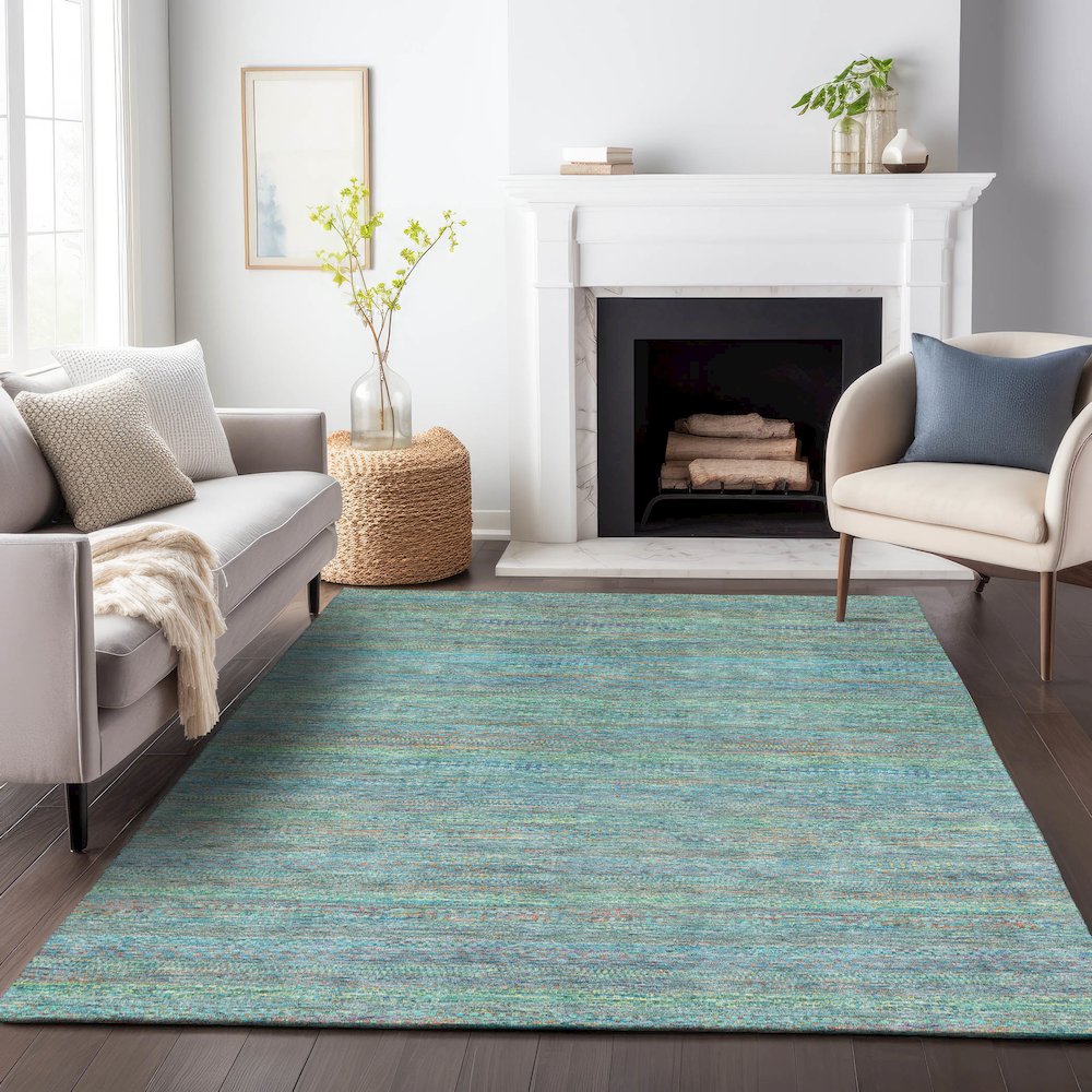 Machine Washable Indoor/Outdoor Chantille ACN2148 Teal 3' x 5' Rug. Picture 6