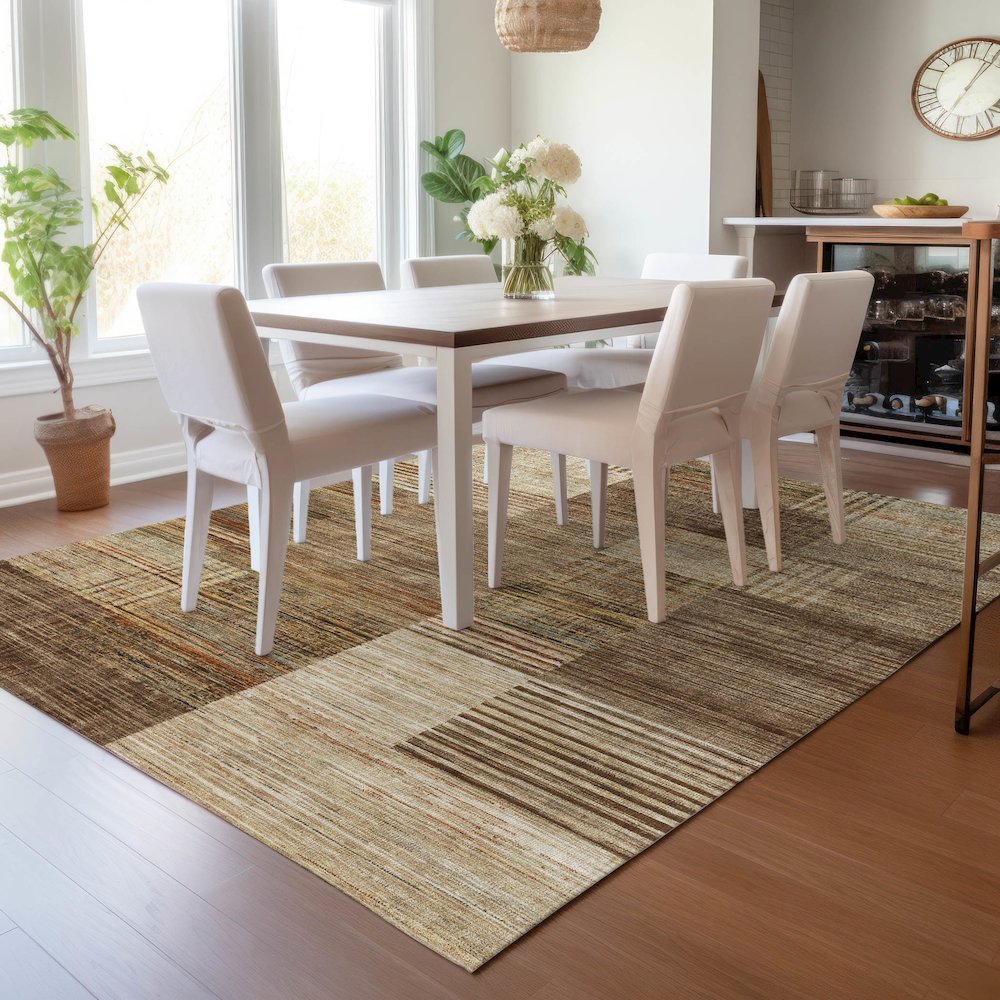 Machine Washable Indoor/Outdoor Chantille ACN2149 Brown 3' x 5' Rug. Picture 5