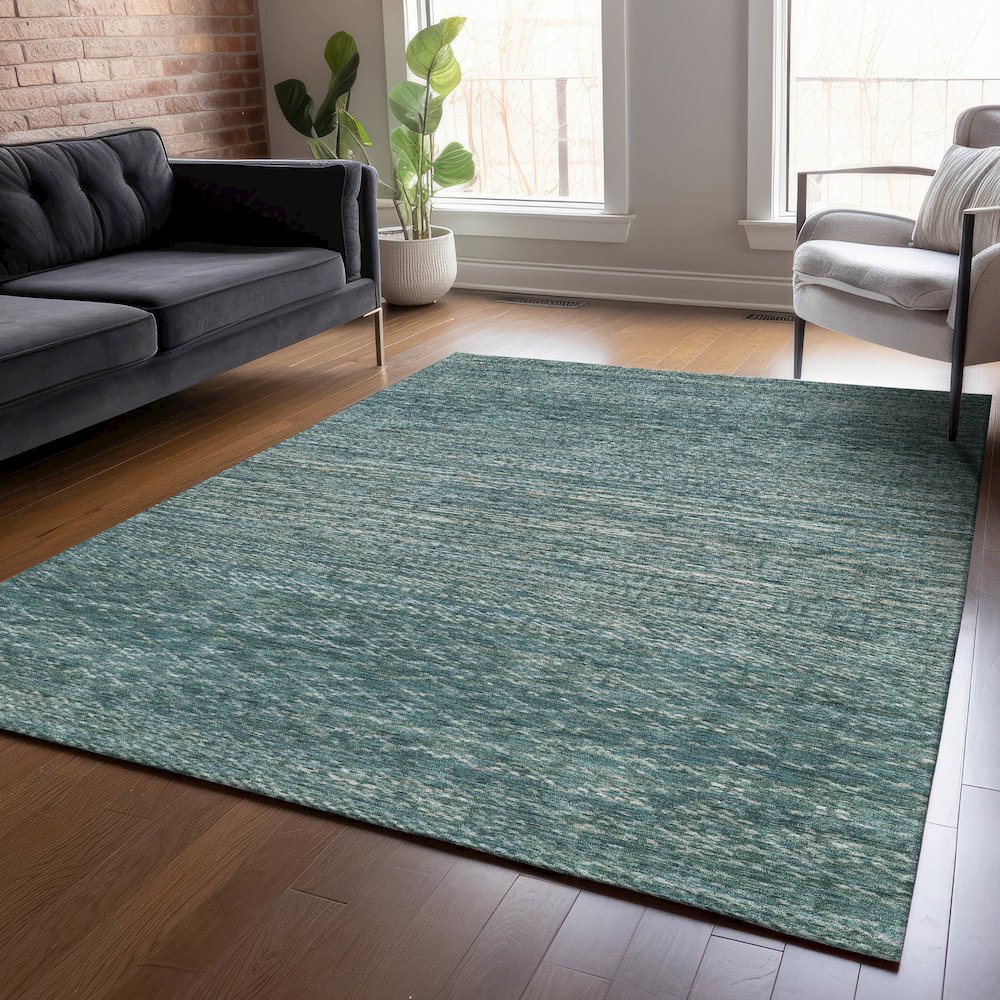 Machine Washable Indoor/Outdoor Chantille ACN2150 Teal 3' x 5' Rug. Picture 5