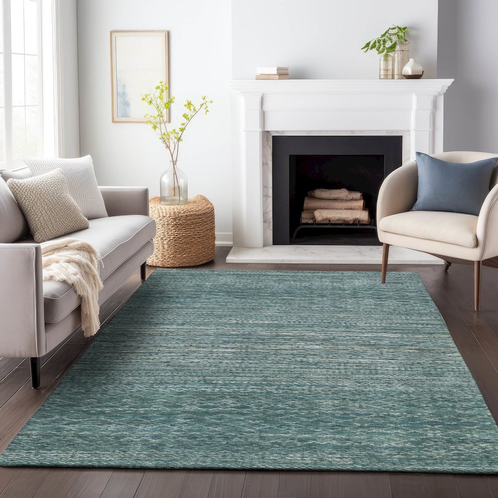 Machine Washable Indoor/Outdoor Chantille ACN2150 Teal 3' x 5' Rug. Picture 6