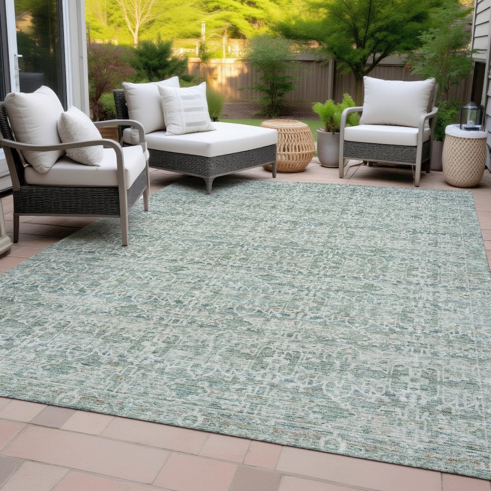 Machine Washable Indoor/Outdoor Chantille ACN2152 Teal 3' x 5' Rug. Picture 8