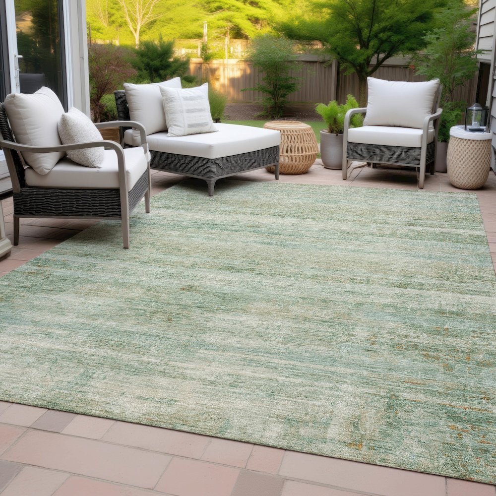 Machine Washable Indoor/Outdoor Chantille ACN2154 Green 3' x 5' Rug. Picture 8