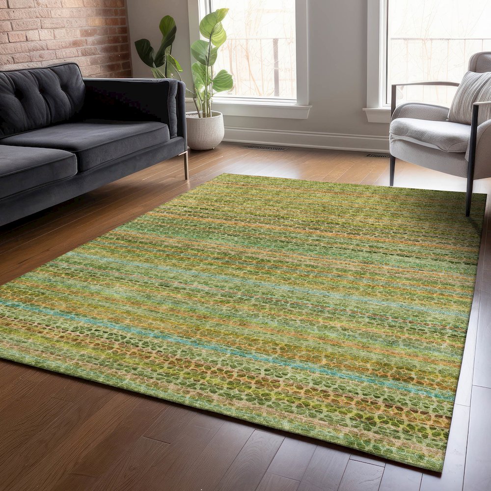 Machine Washable Indoor/Outdoor Chantille ACN2155 Green 3' x 5' Rug. Picture 5