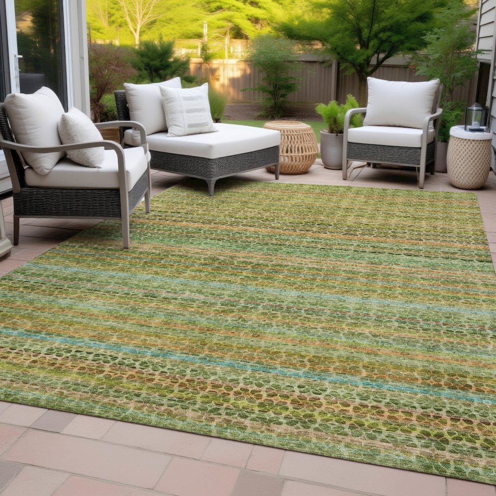 Machine Washable Indoor/Outdoor Chantille ACN2155 Green 3' x 5' Rug. Picture 8