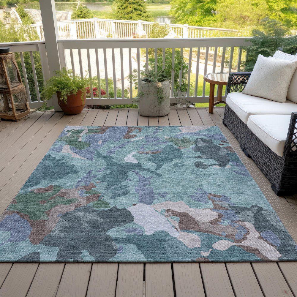 Machine Washable Indoor/Outdoor Chantille ACN2161 Teal 3' x 5' Rug. Picture 7