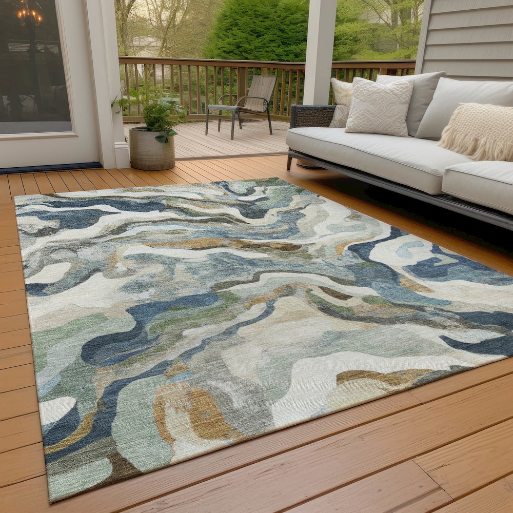 Machine Washable Indoor/Outdoor Chantille ACN2162 Denim 3' x 5' Rug. Picture 7