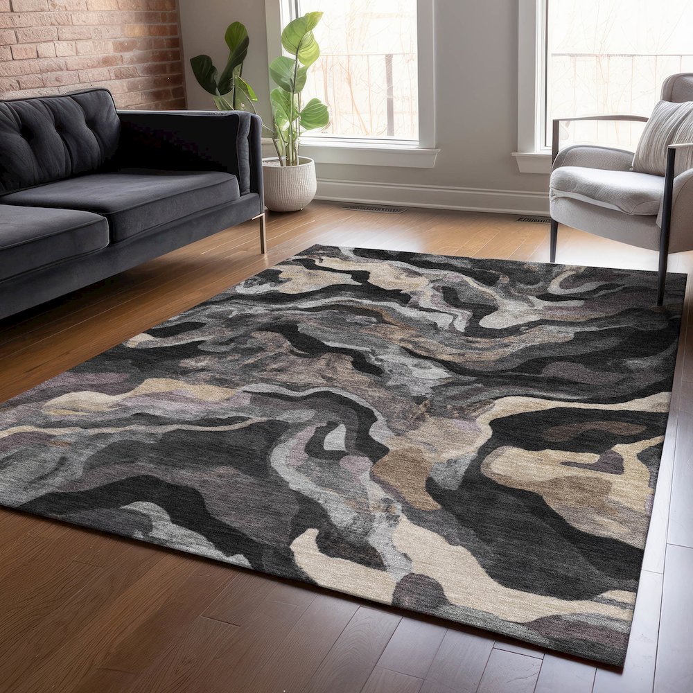 Machine Washable Indoor/Outdoor Chantille ACN2162 Granite 3' x 5' Rug. Picture 5