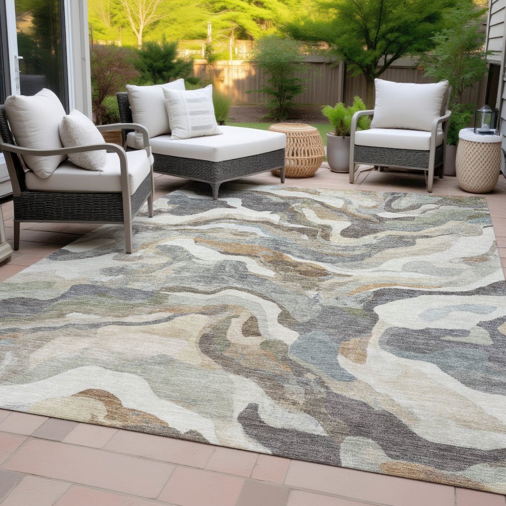Machine Washable Indoor/Outdoor Chantille ACN2162 Khaki 3' x 5' Rug. Picture 8