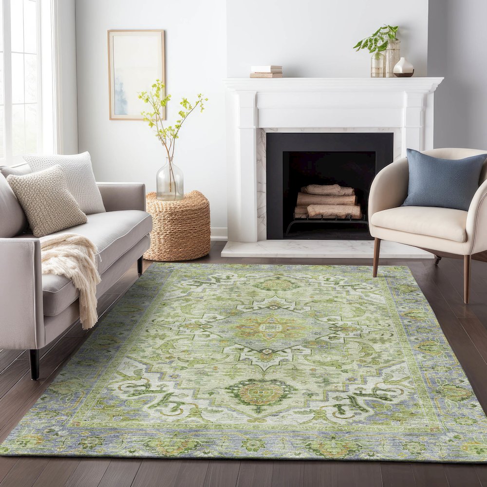 Machine Washable Indoor/Outdoor Chantille ACN2163 Green 3' x 5' Rug. Picture 6