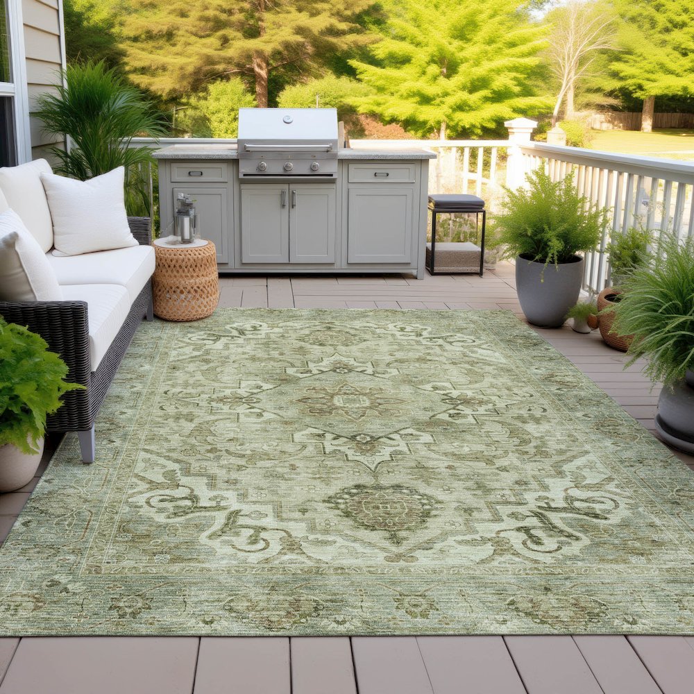 Machine Washable Indoor/Outdoor Chantille ACN2164 Sage 3' x 5' Rug. Picture 7
