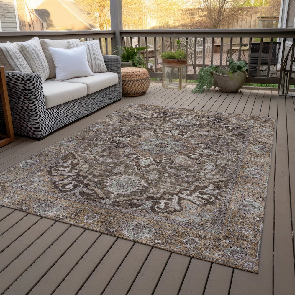 Machine Washable Indoor/Outdoor Chantille ACN2165 Brown 3' x 5' Rug. Picture 8