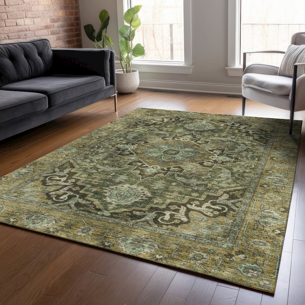 Machine Washable Indoor/Outdoor Chantille ACN2165 Olive 3' x 5' Rug. Picture 5