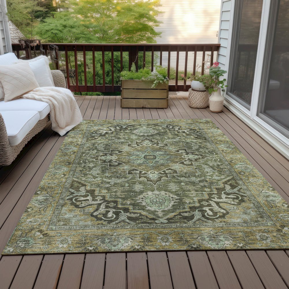 Machine Washable Indoor/Outdoor Chantille ACN2165 Olive 3' x 5' Rug. Picture 7