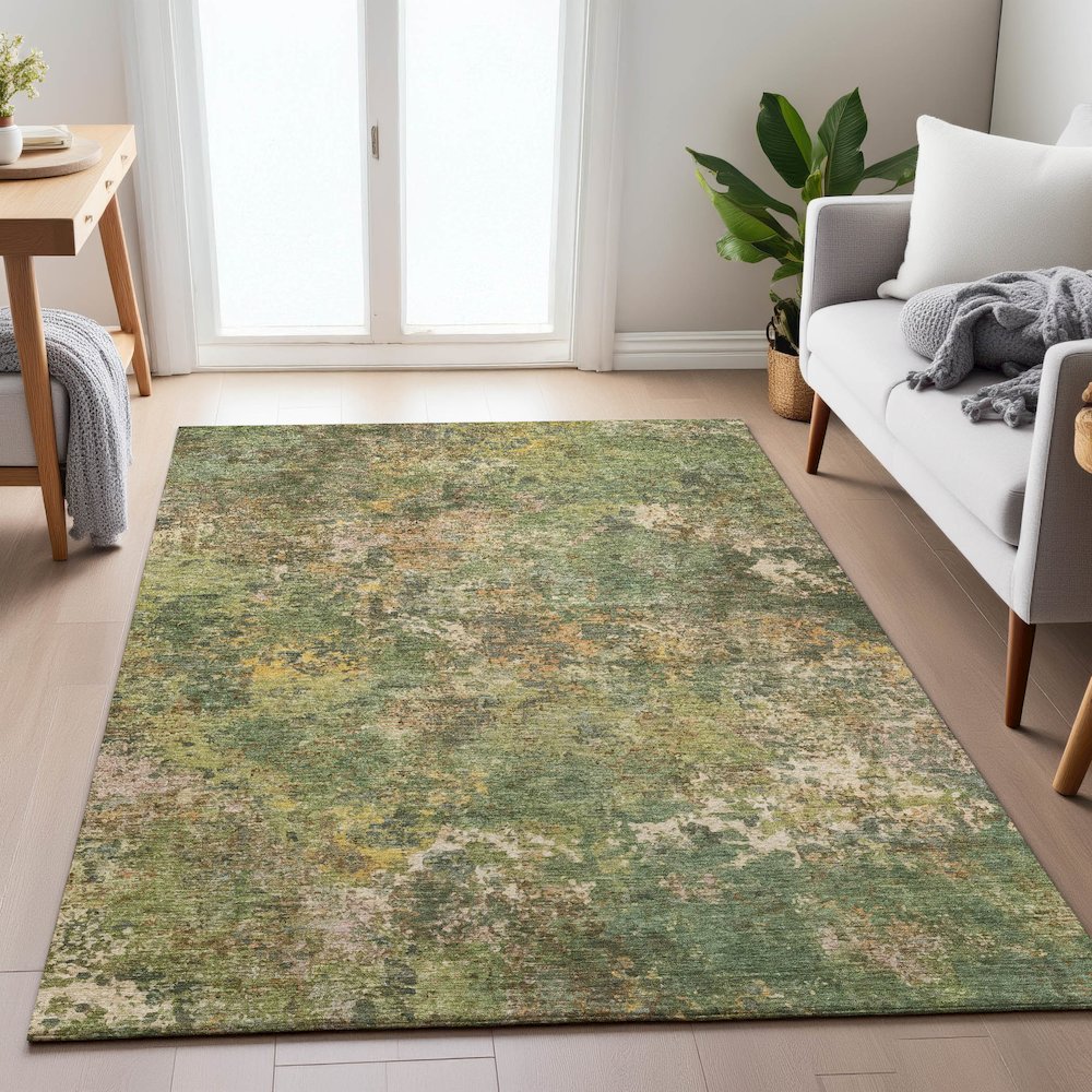 Machine Washable Indoor/Outdoor Chantille ACN2166 Aloe 3' x 5' Rug. Picture 5