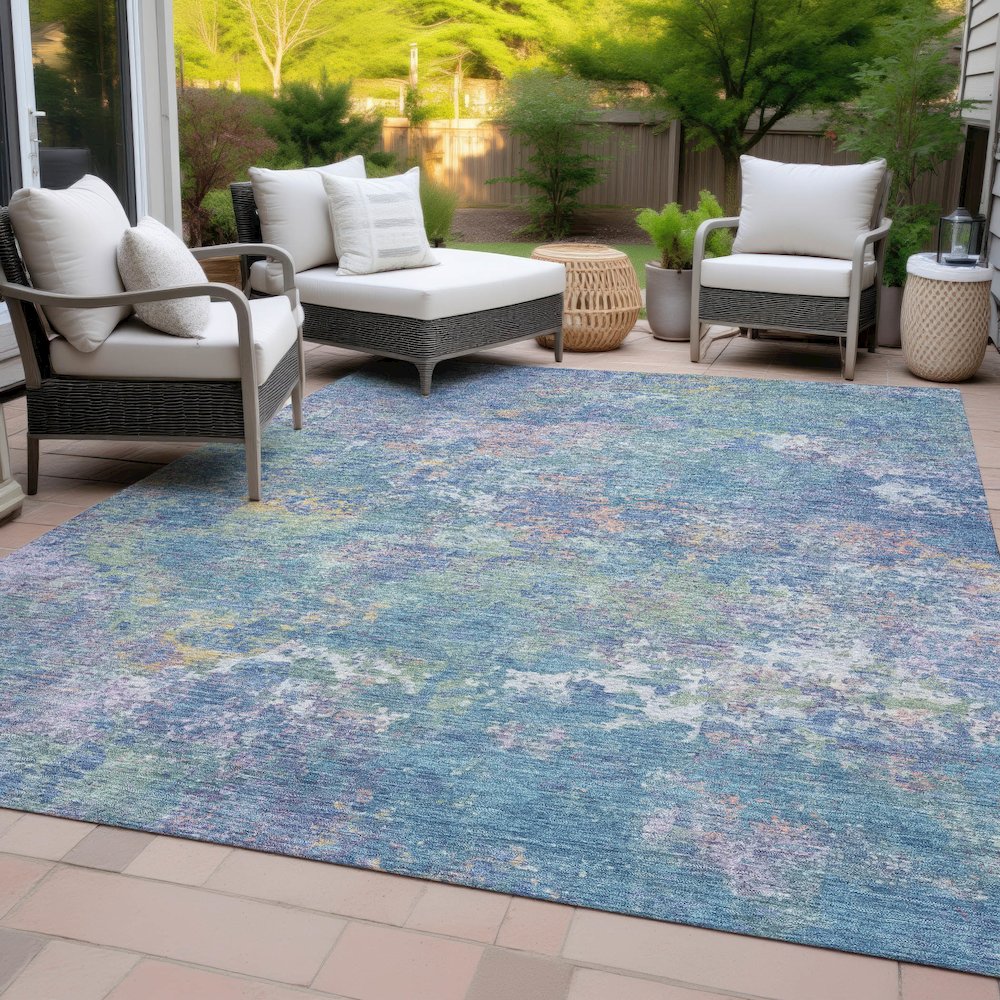 Machine Washable Indoor/Outdoor Chantille ACN2166 Aqua 3' x 5' Rug. Picture 8