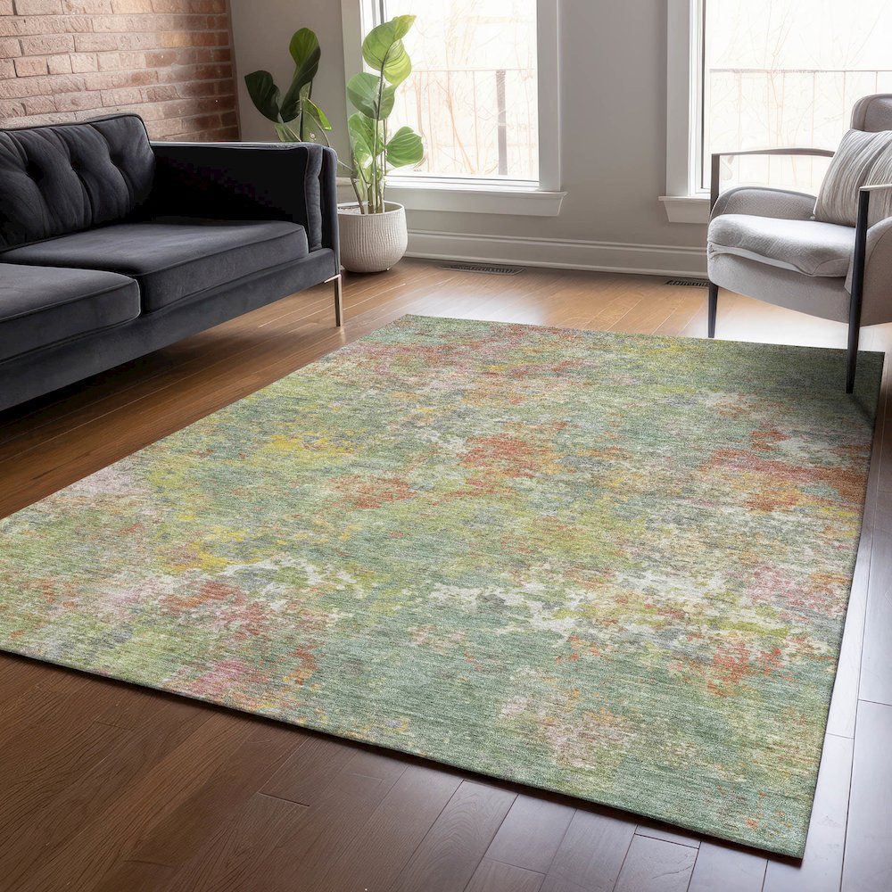 Machine Washable Indoor/Outdoor Chantille ACN2166 Green 3' x 5' Rug. Picture 5
