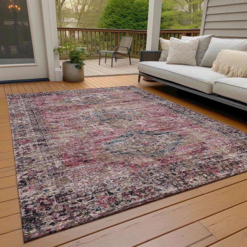 Machine Washable Indoor/Outdoor Chantille ACN2170 Pink 3' x 5' Rug. Picture 7