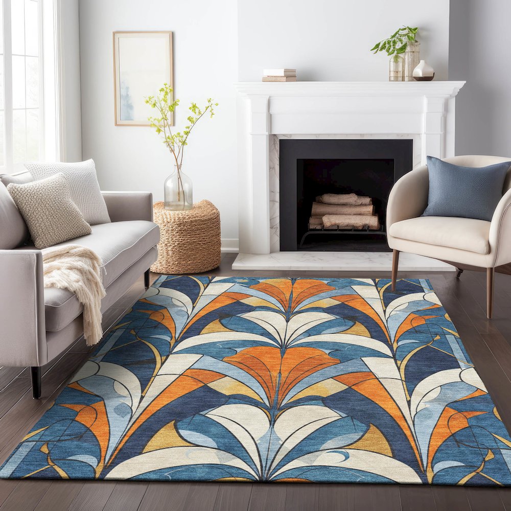 Machine Washable Indoor/Outdoor Chantille ACN2174 Blue 3' x 5' Rug. Picture 6