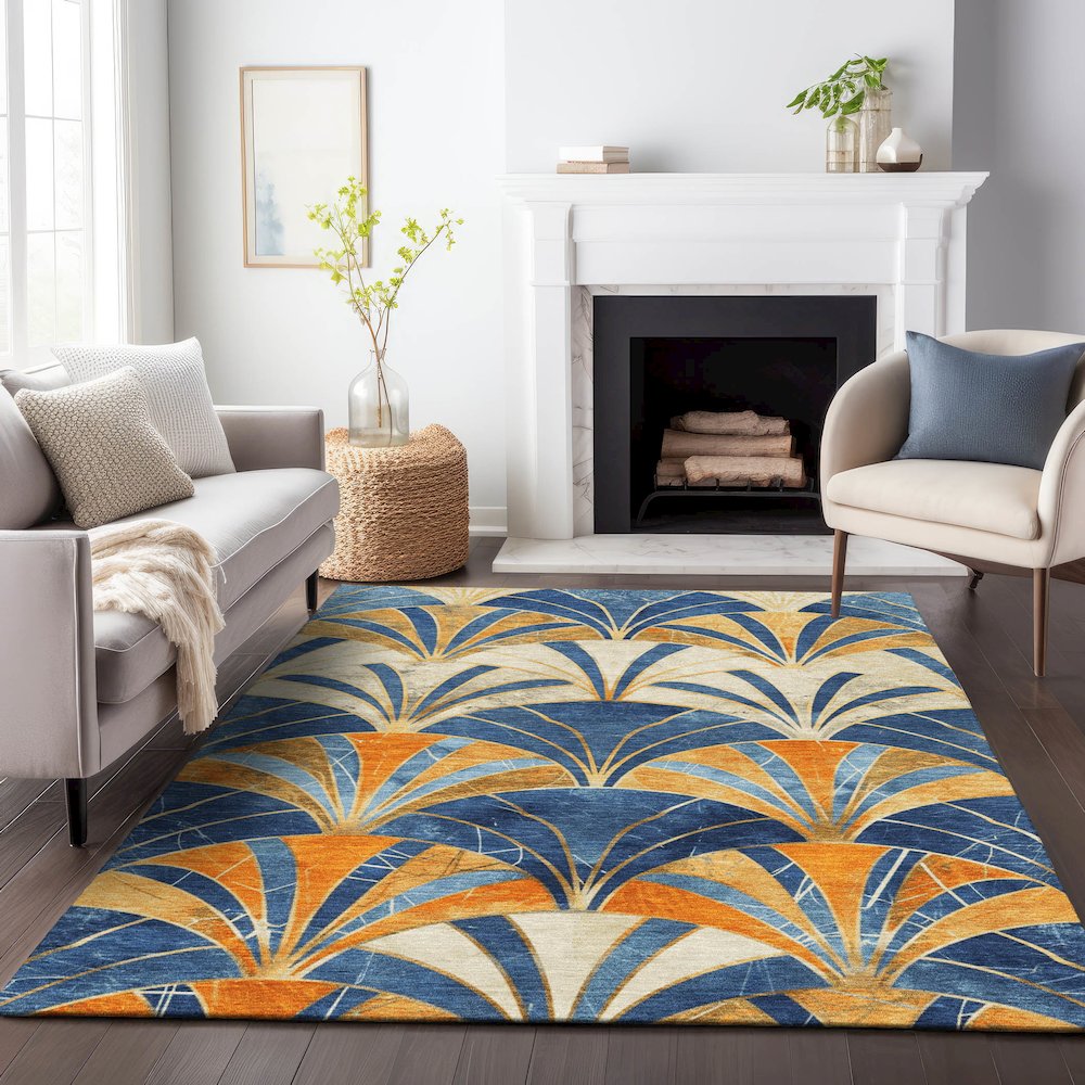 Machine Washable Indoor/Outdoor Chantille ACN2178 Blue 3' x 5' Rug. Picture 6