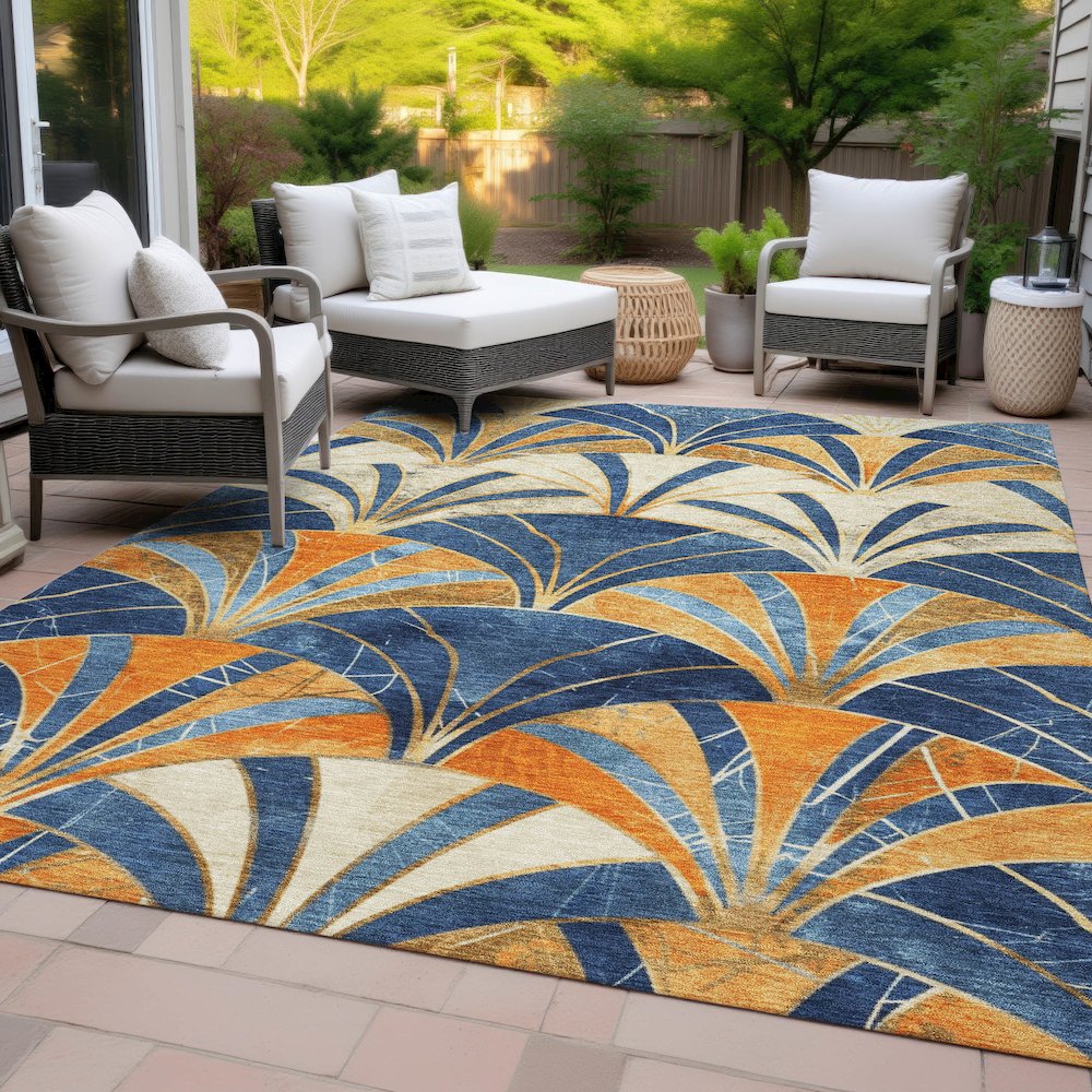 Machine Washable Indoor/Outdoor Chantille ACN2178 Blue 3' x 5' Rug. Picture 8