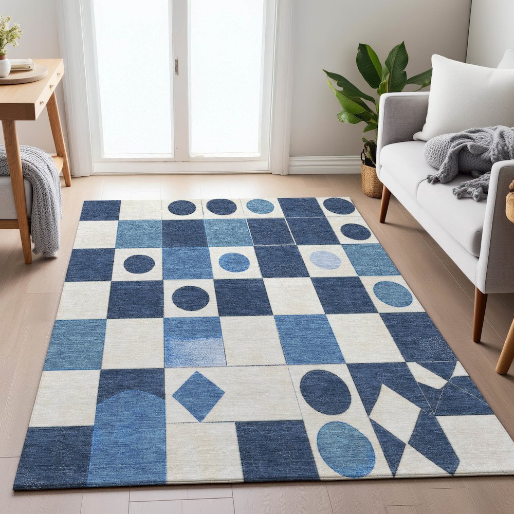Machine Washable Indoor/Outdoor Chantille ACN2181 Blue 3' x 5' Rug. Picture 5