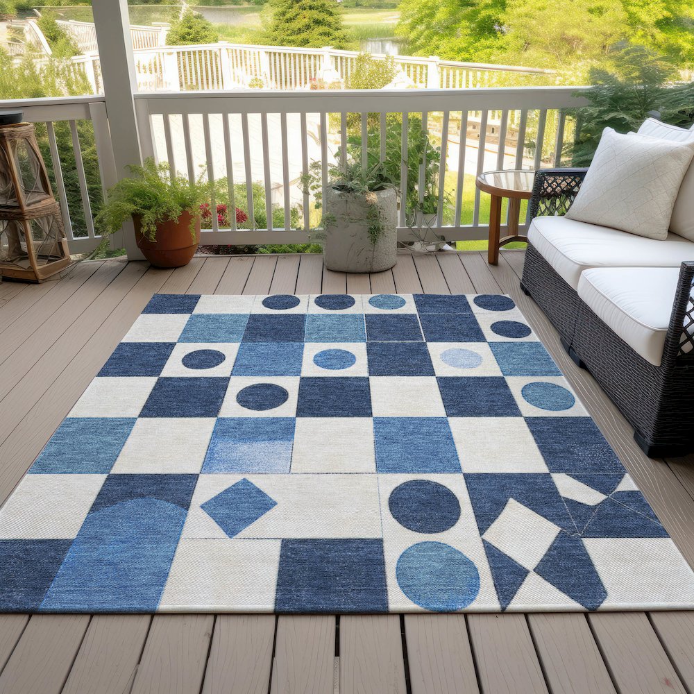 Machine Washable Indoor/Outdoor Chantille ACN2181 Blue 3' x 5' Rug. Picture 7