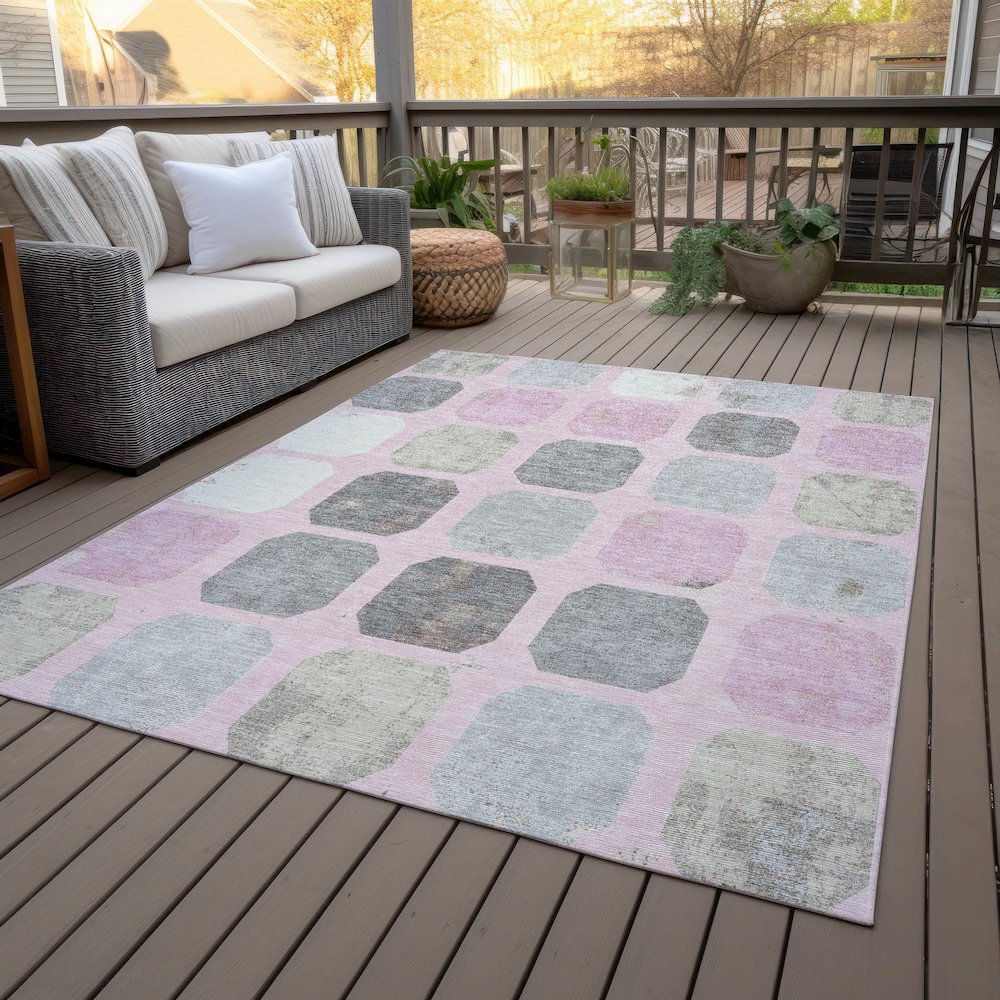 Machine Washable Indoor/Outdoor Chantille ACN2182 Pink 3' x 5' Rug. Picture 8