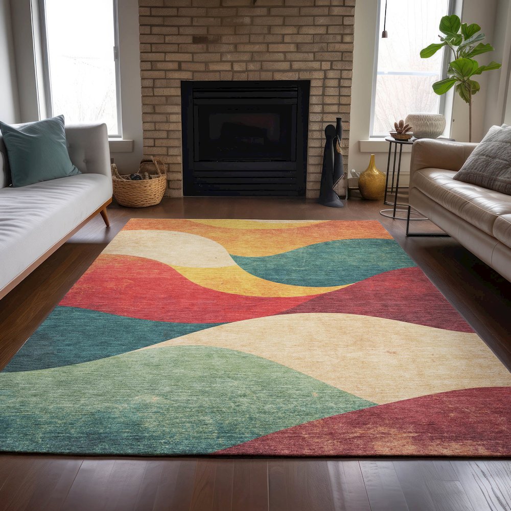 Machine Washable Indoor/Outdoor Chantille ACN2184 Orange 3' x 5' Rug. Picture 6