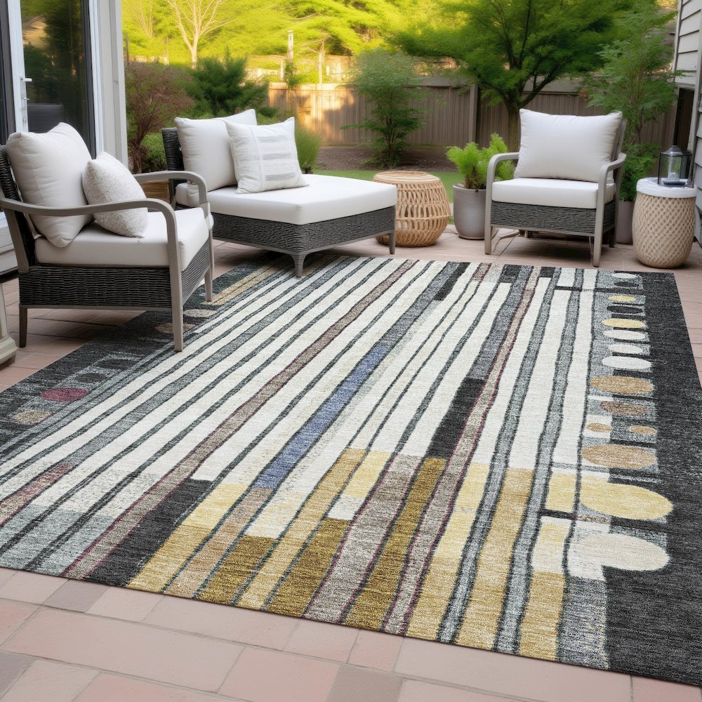 Machine Washable Indoor/Outdoor Chantille ACN2189 Black 3' x 5' Rug. Picture 8