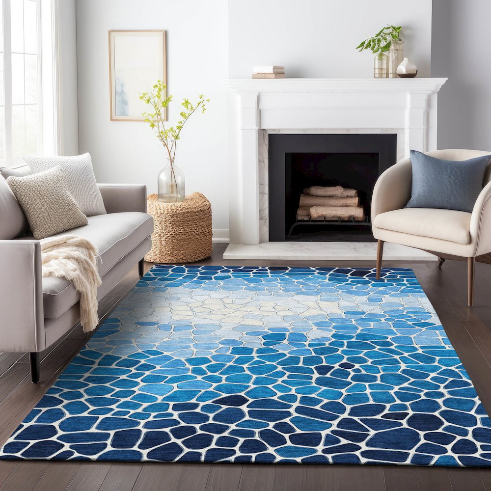 Machine Washable Indoor/Outdoor Chantille ACN2190 Blue 3' x 5' Rug. Picture 6