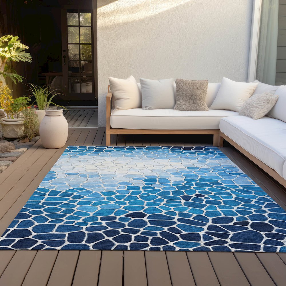 Machine Washable Indoor/Outdoor Chantille ACN2190 Blue 3' x 5' Rug. Picture 7