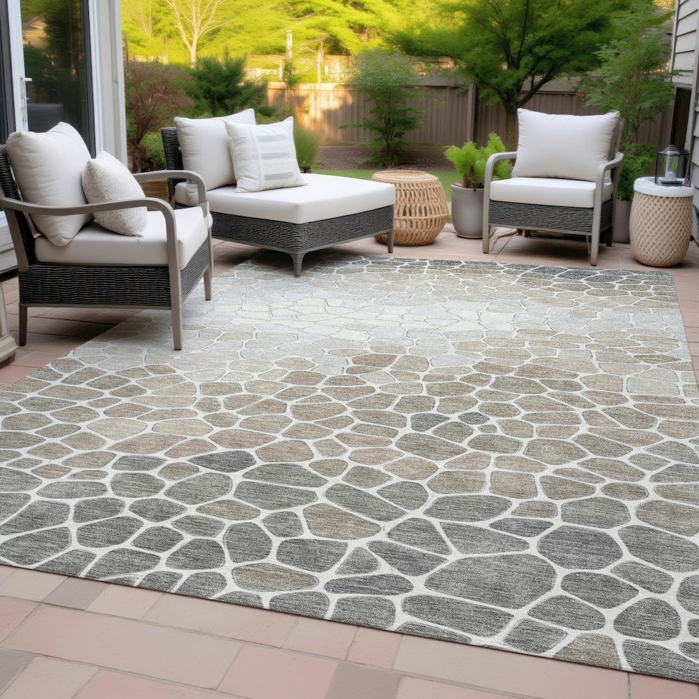 Machine Washable Indoor/Outdoor Chantille ACN2190 Taupe 3' x 5' Rug. Picture 8