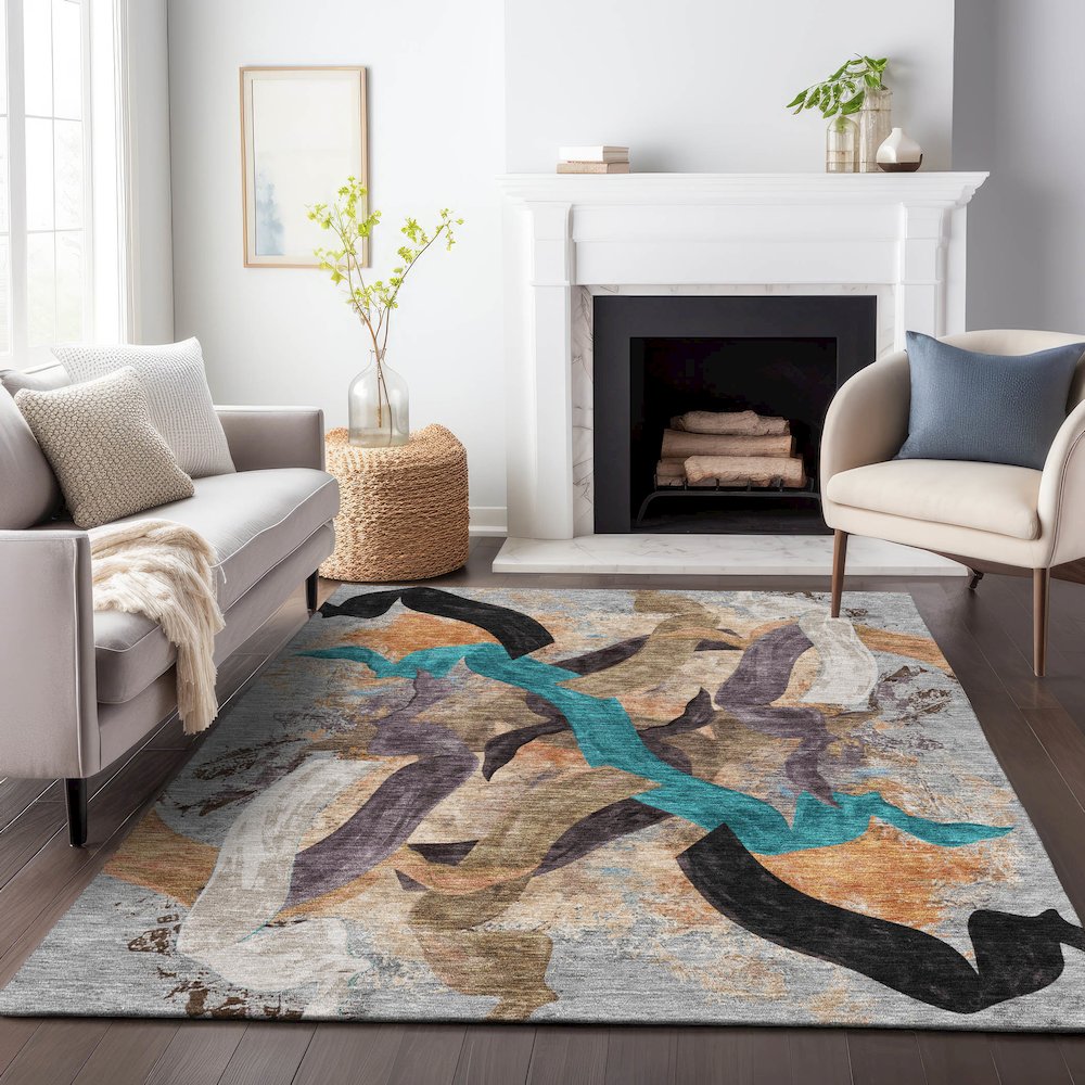 Machine Washable Indoor/Outdoor Chantille ACN2191 Gray 3' x 5' Rug. Picture 6