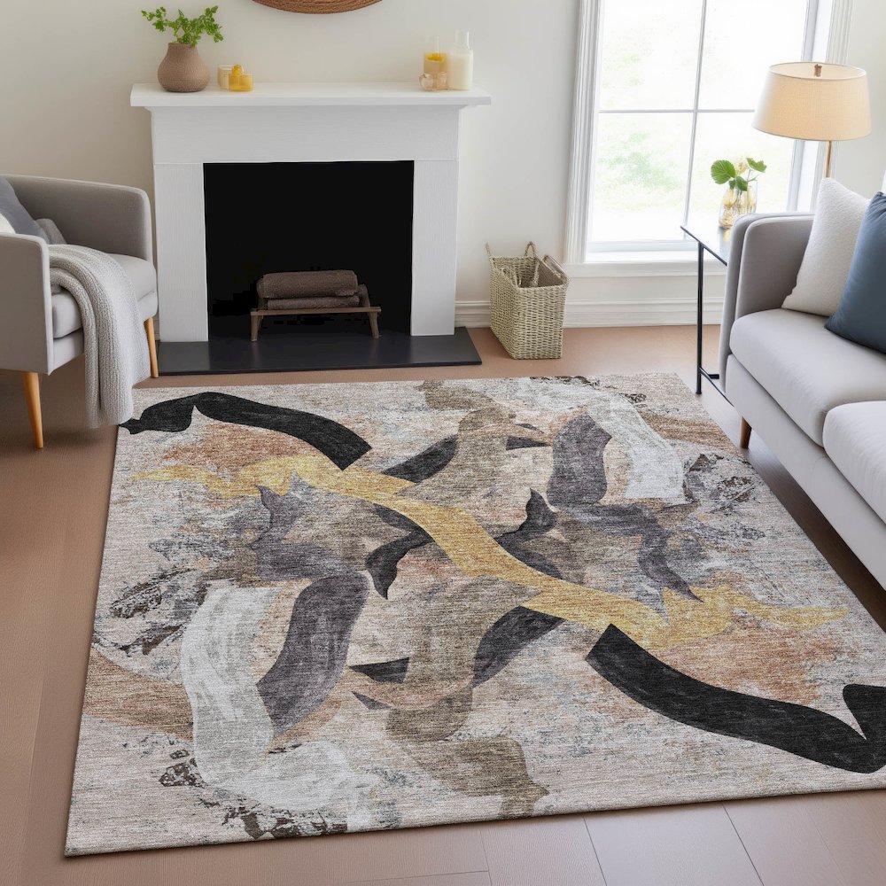 Machine Washable Indoor/Outdoor Chantille ACN2191 Taupe 3' x 5' Rug. Picture 5