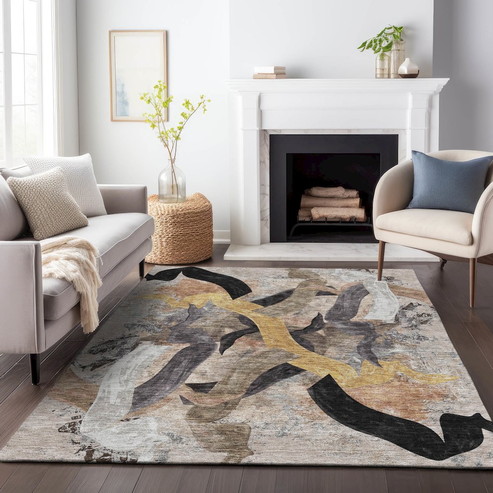 Machine Washable Indoor/Outdoor Chantille ACN2191 Taupe 3' x 5' Rug. Picture 6