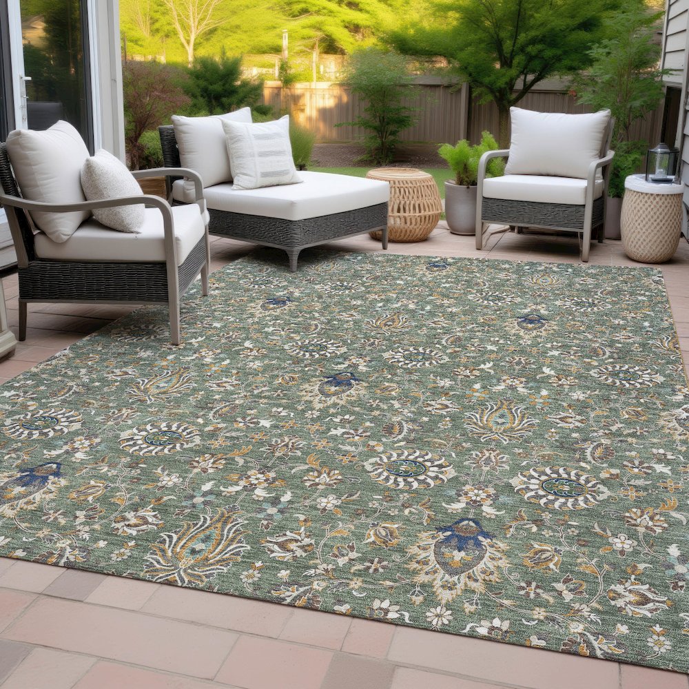 Machine Washable Indoor/Outdoor Chantille ACN2192 Green 3' x 5' Rug. Picture 8
