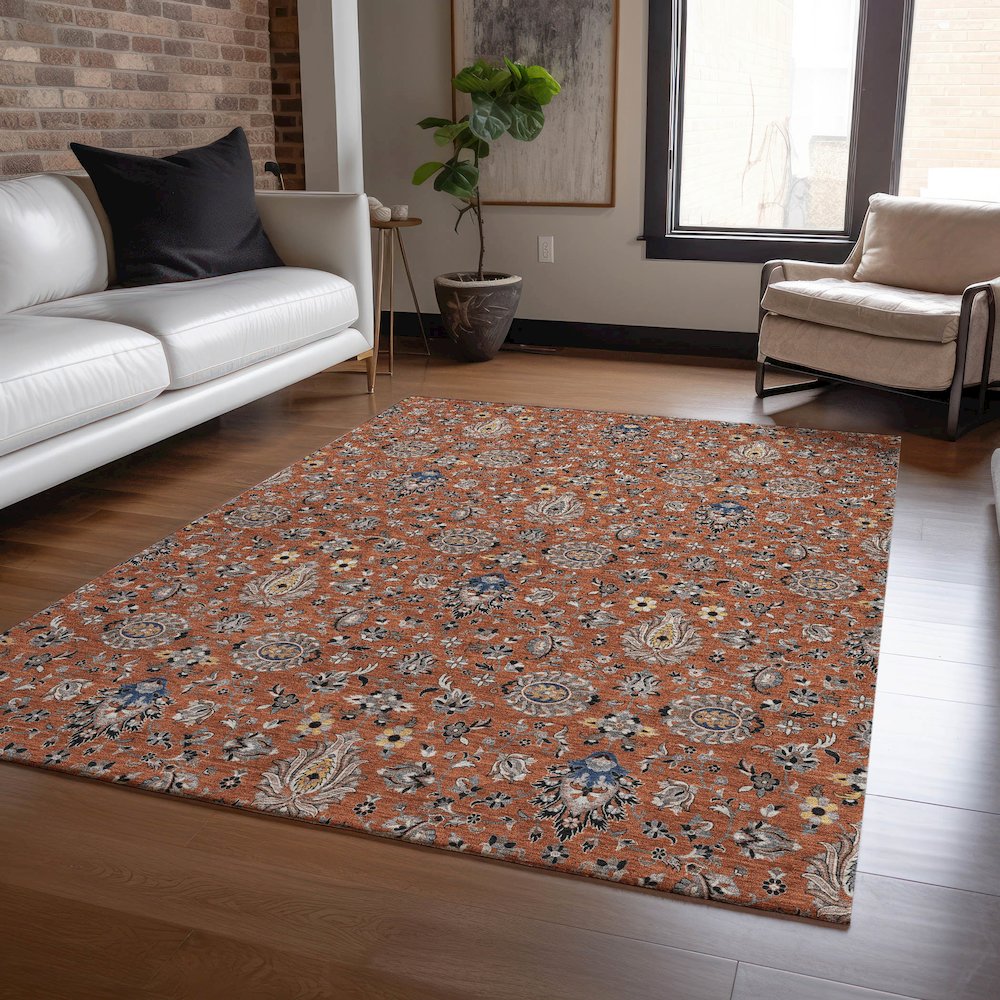 Machine Washable Indoor/Outdoor Chantille ACN2192 Paprika 3' x 5' Rug. Picture 5