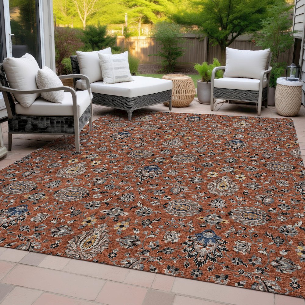 Machine Washable Indoor/Outdoor Chantille ACN2192 Paprika 3' x 5' Rug. Picture 8